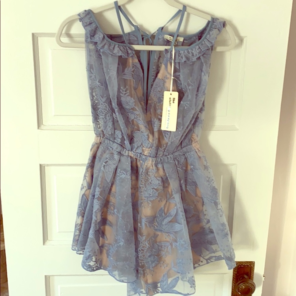 Blue and nude mesh romper